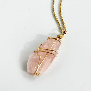 Crystal Jewellery NZ: Bespoke rose quartz crystal necklace 20-inch chain