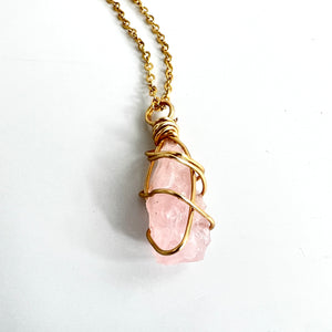 Crystal Jewellery NZ: Bespoke rose quartz crystal necklace 16-inch chain