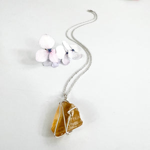 Crystal Jewellery NZ: Honey calcite crystal necklace 20-inch chain