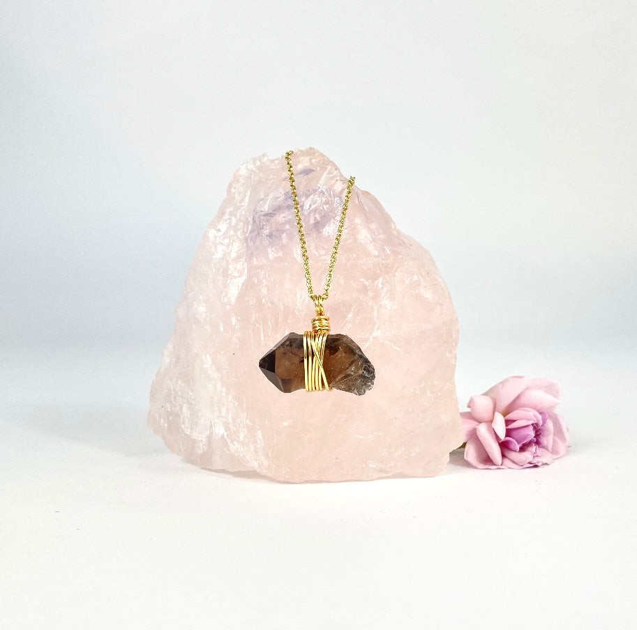 Crystal Jewellery NZ: Bespoke smoky quartz crystal necklace 20-inch chain