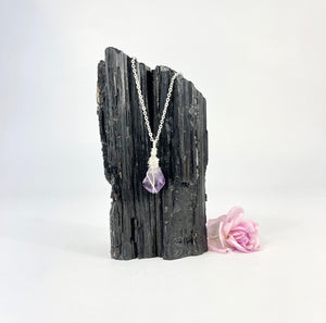 Crystal Jewellery NZ: Bespoke hand-wrapped amethyst crystal necklace 16-inch chain