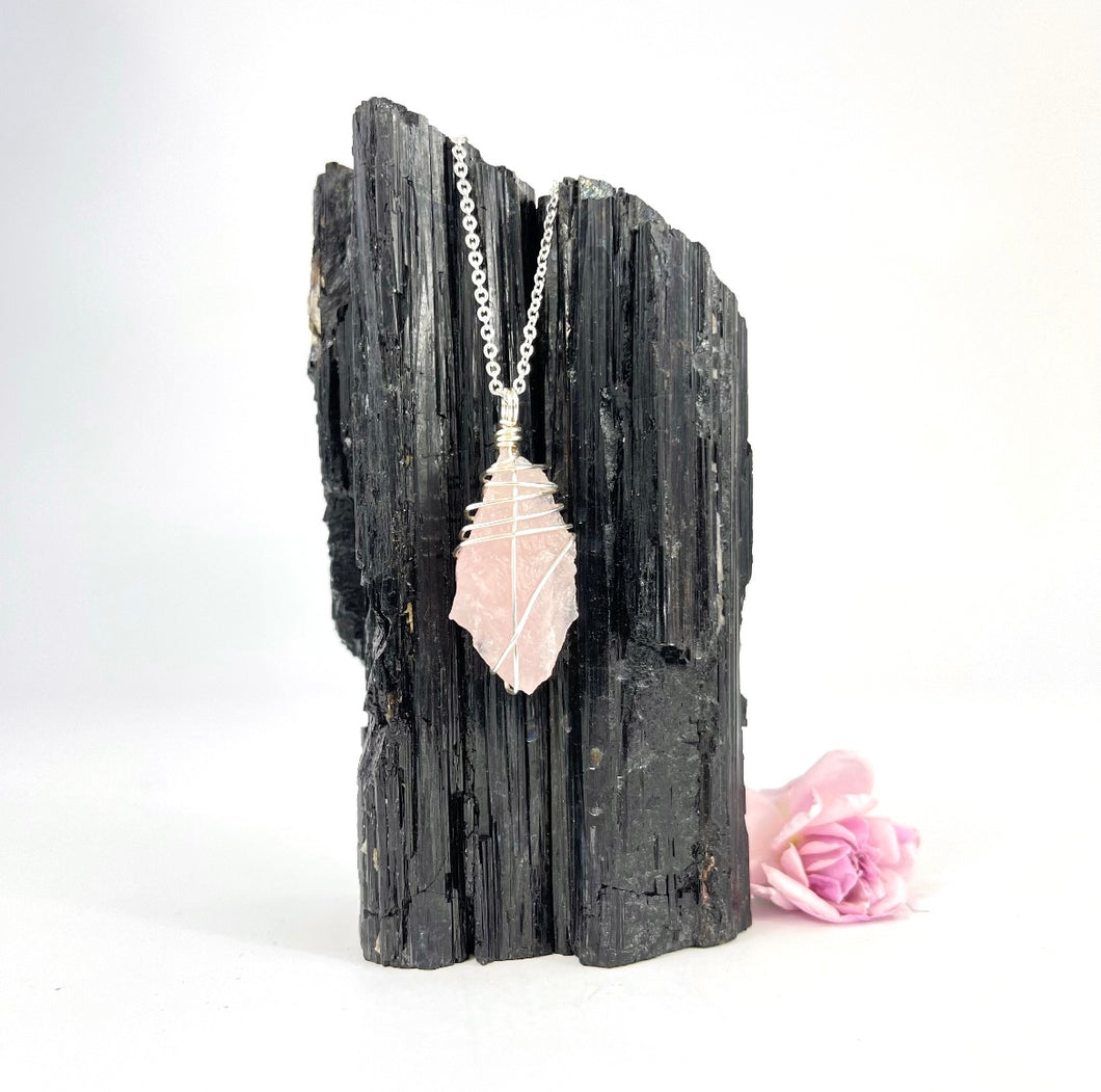 Crystal Jewellery NZ: Bespoke rose quartz crystal necklace 18-inch chain