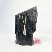 Load image into Gallery viewer, Bespoke hand-wrapped amethyst crystal necklace 18-inch chain
