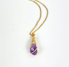 Load image into Gallery viewer, Bespoke hand-wrapped amethyst crystal necklace 18-inch chain
