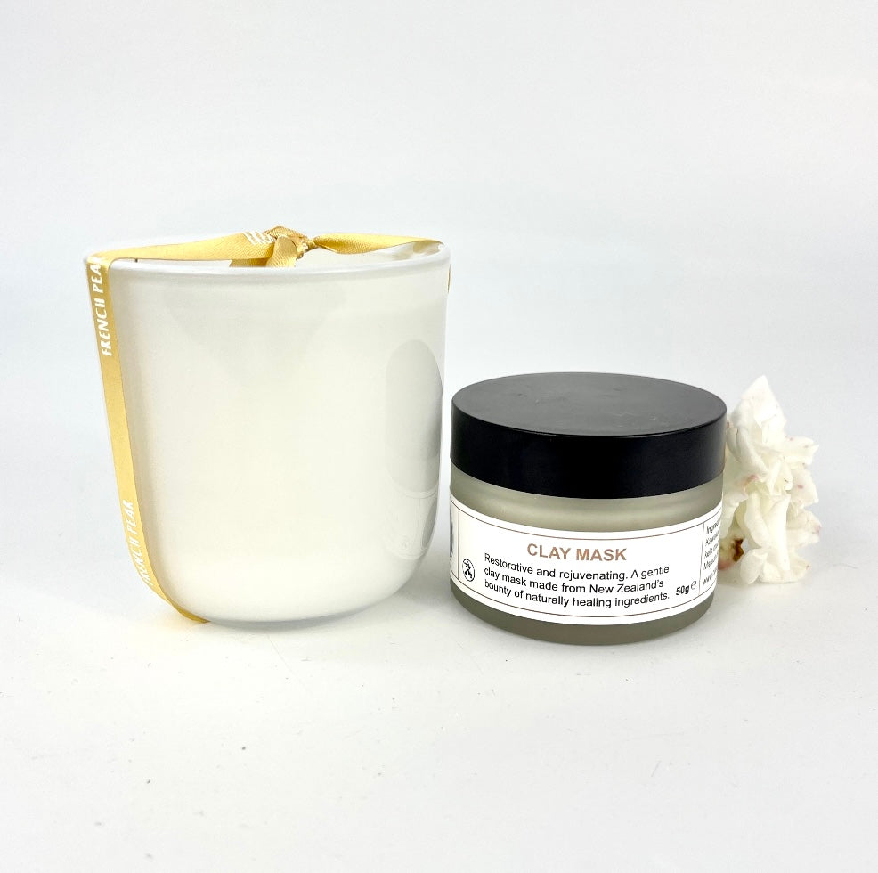 Candle & skincare gift pack NZ: Clay mask pamper pack