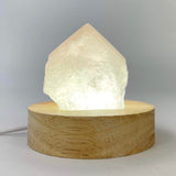 Crystal Lamps NZ: Rose quartz crystal lamp on LED wooden base