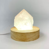 Crystal Lamps NZ: Rose quartz crystal lamp on LED wooden base