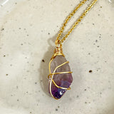 Crystal Jewellery NZ: Bespoke hand-wrapped amethyst crystal necklace 20-inch chain