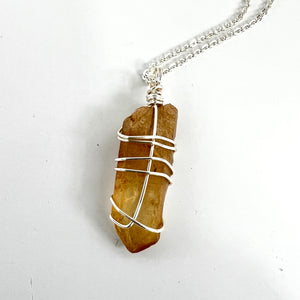 Crystal Jewellery NZ: Bespoke natural citrine crystal necklace 20-inch chain (rare)