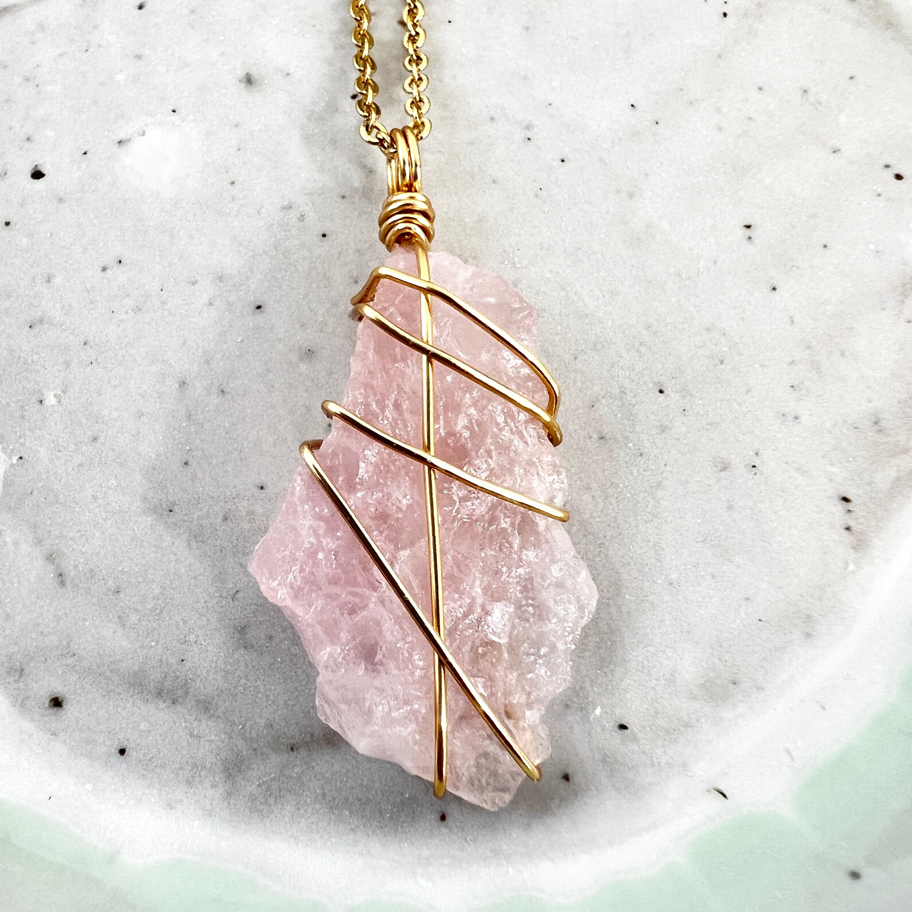 Crystal Jewellery NZ: Bespoke rose quartz crystal necklace 20-inch chain