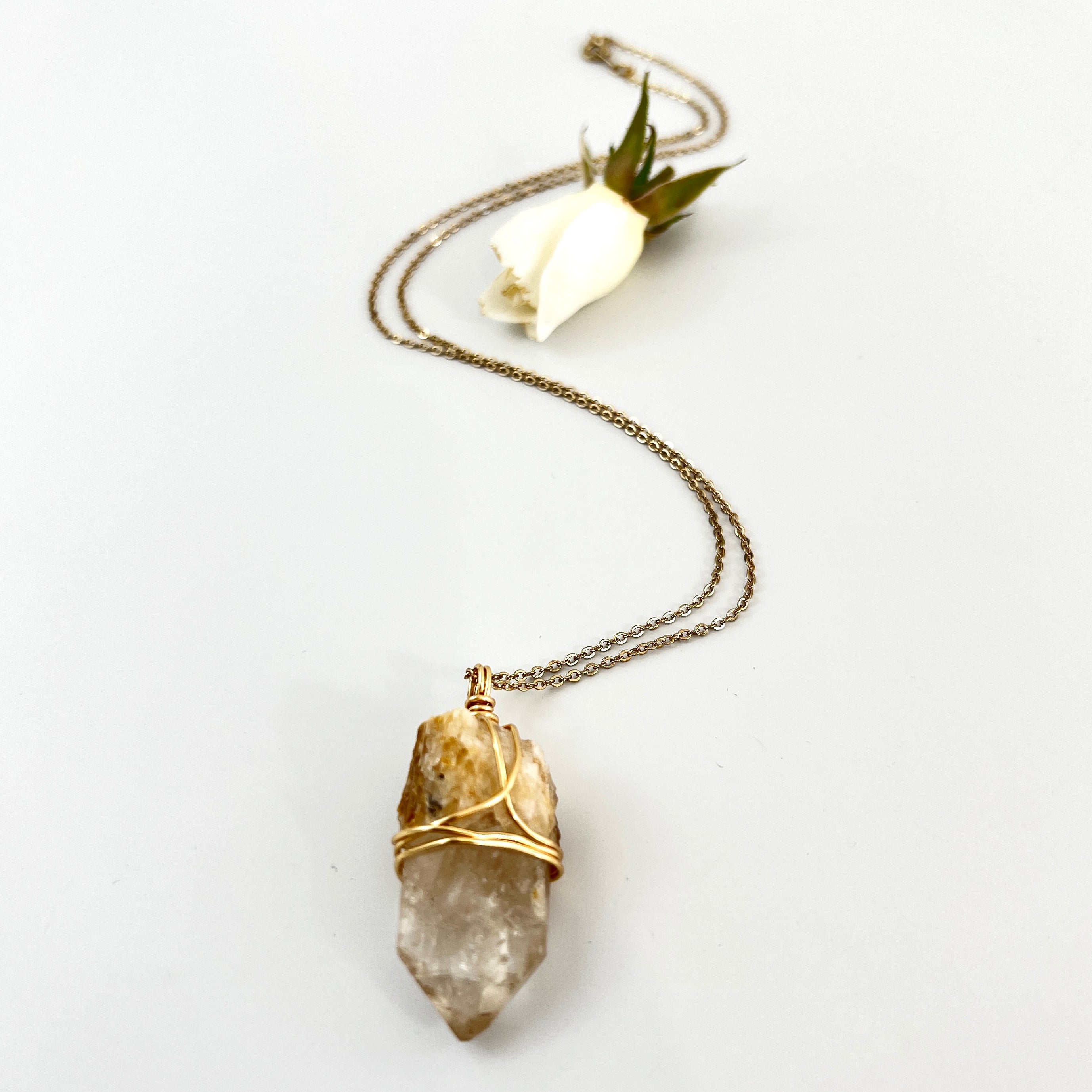Crystals NZ: Bespoke Kundalini natural citrine crystal necklace 22-inch chain