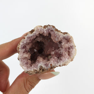 Crystals NZ: Pink amethyst crystal geode half