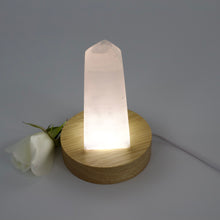 Load image into Gallery viewer, Crystal Lamps NZ: Mangano calcite crystal lamp on LED wooden base
