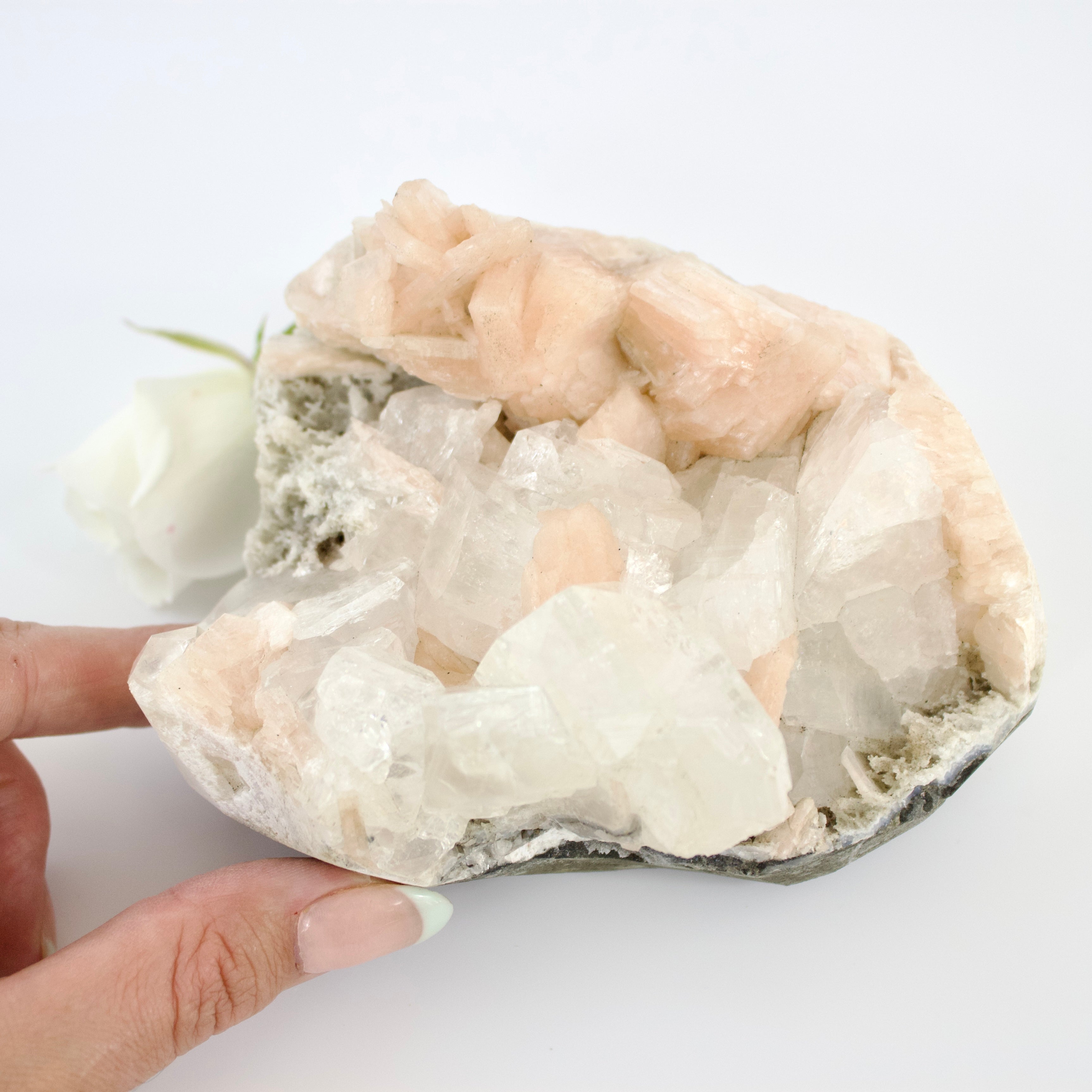 Crystals NZ: Apophyllite crystal cluster with stilbite