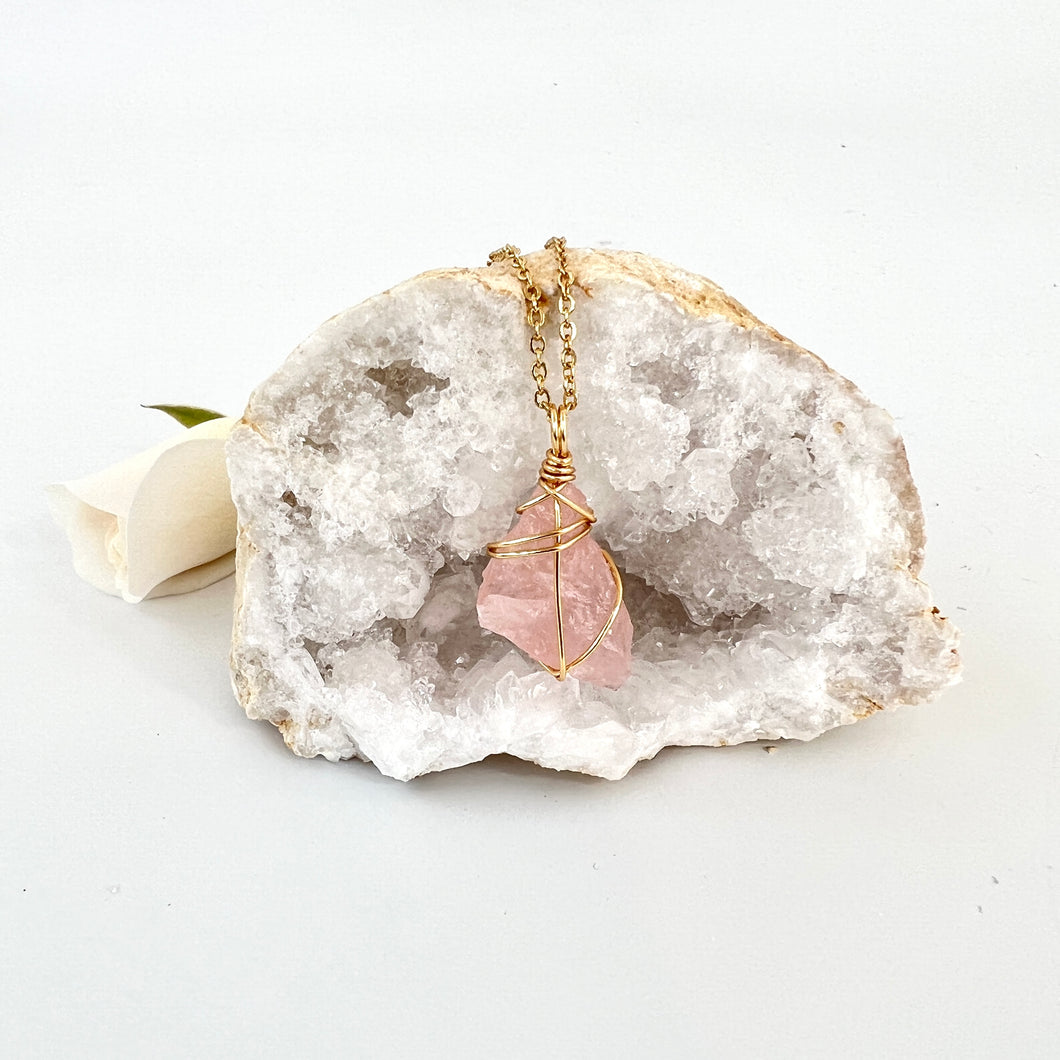 Crystal Jewellery NZ: Bespoke rose quartz crystal necklace 18-inch chain