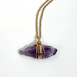 Crystal Jewellery NZ: Bespoke hand-wrapped amethyst crystal necklace 18" chain