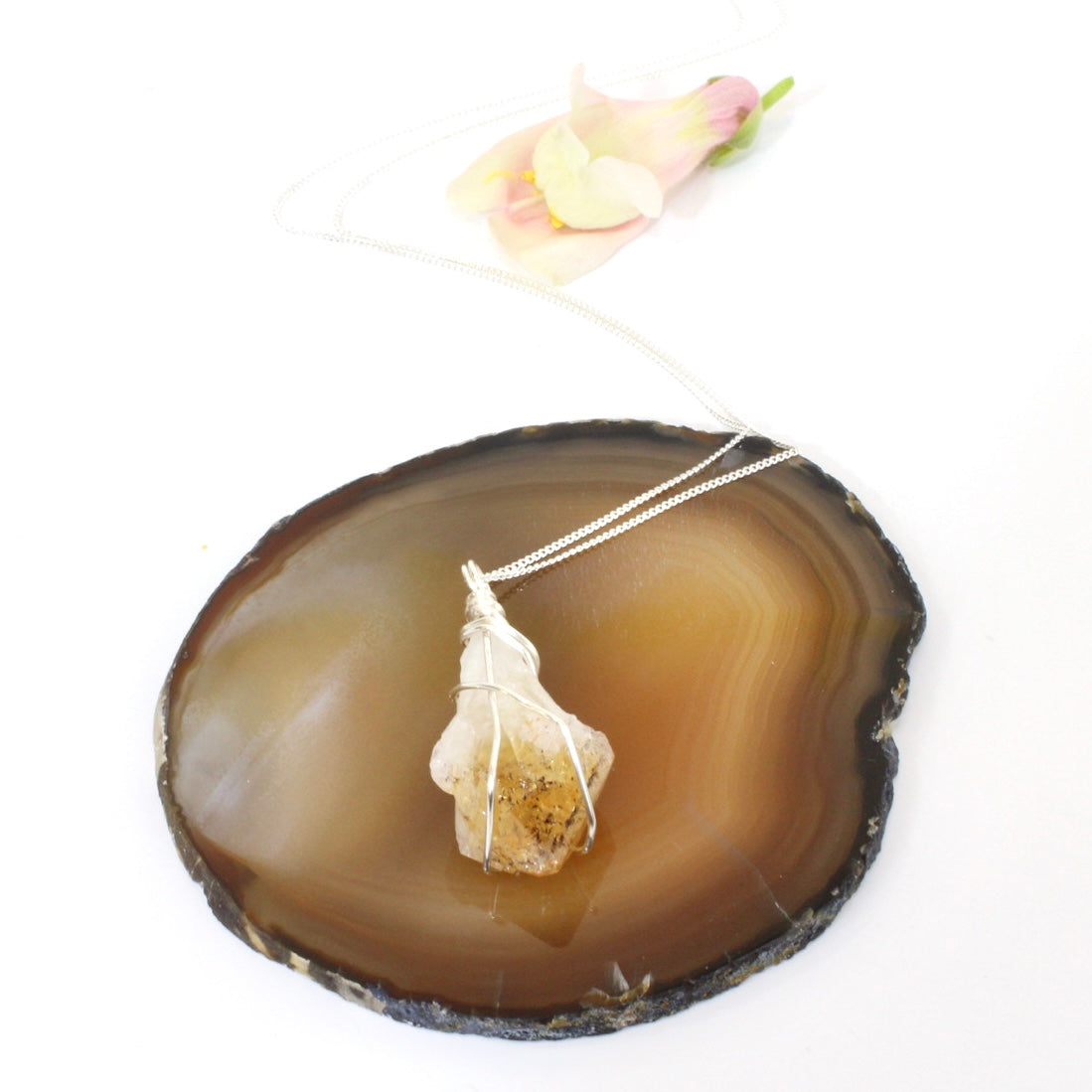 Crystal Jewellery NZ: Heat-treated citrine crystal necklace 20" chain