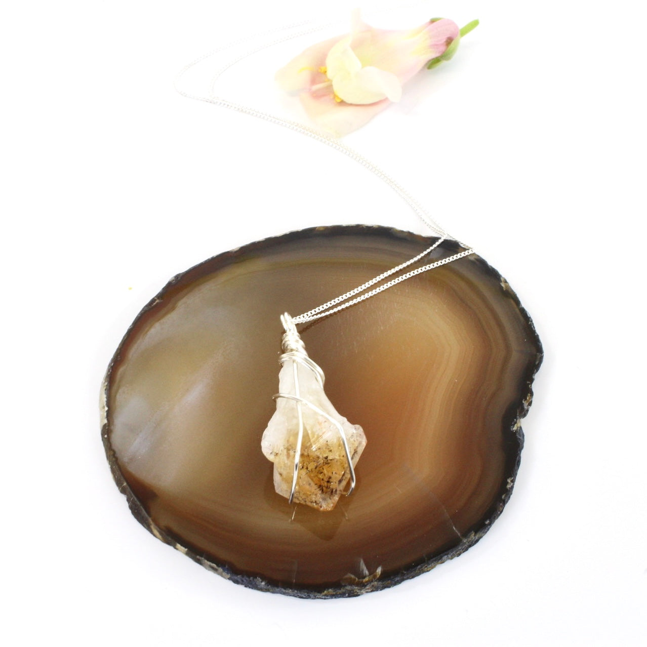 Crystal Jewellery NZ: Heat-treated citrine crystal necklace 20" chain