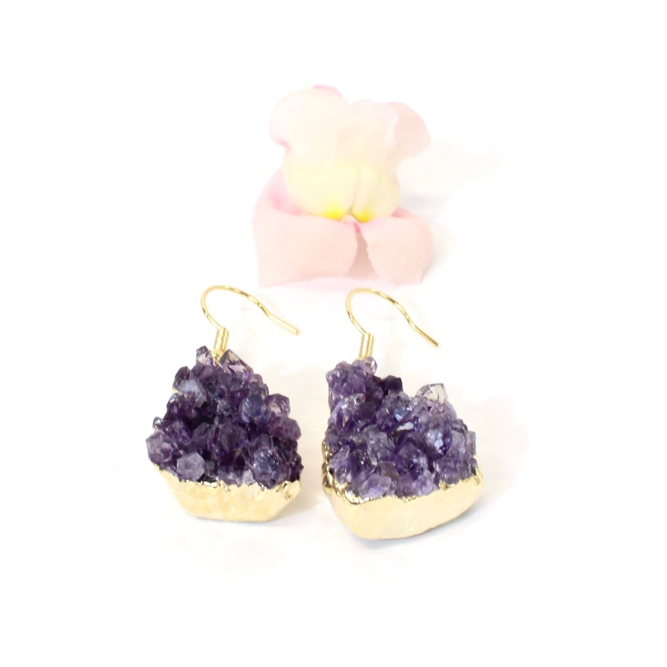 Crystal Jewellery NZ: Amethyst crystal cluster drop earrings