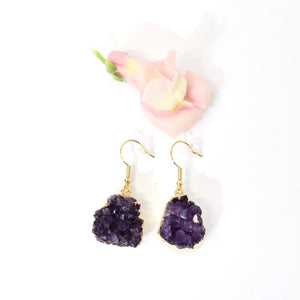 Crystal Jewellery NZ: Amethyst crystal cluster drop earrings