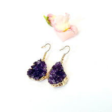 Load image into Gallery viewer, Crystal Jewellery NZ: Amethyst crystal cluster drop earrings
