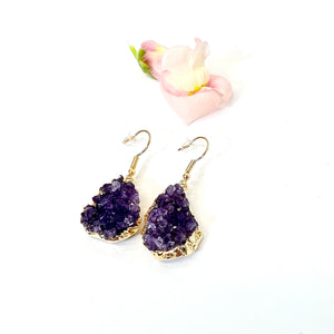 Crystal Jewellery NZ: Amethyst crystal cluster drop earrings