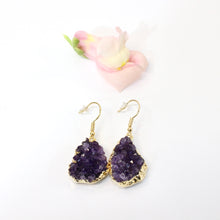 Load image into Gallery viewer, Crystal Jewellery NZ: Amethyst crystal cluster drop earrings
