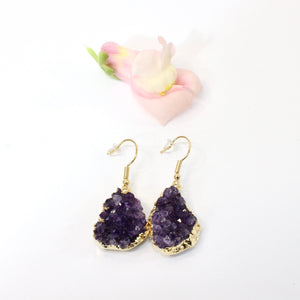 Crystal Jewellery NZ: Amethyst crystal cluster drop earrings