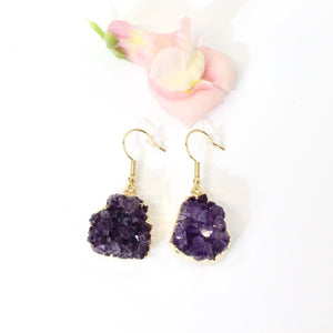 Crystal Jewellery NZ: Amethyst crystal cluster drop earrings