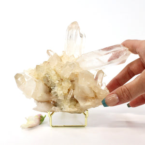 Clear quartz crystal cluster on stand | ASH&STONE Crystals NZ