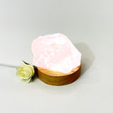 Rose quartz crystal lamp on LED wooden base | ASH&STONE Crystals NZ