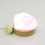 Rose quartz crystal lamp on LED wooden base | ASH&STONE Crystals NZ