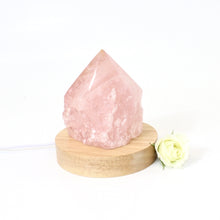 Load image into Gallery viewer, Rose quartz crystal lamp on LED wooden base | ASH&amp;STONE Crystal Lamps NZ
