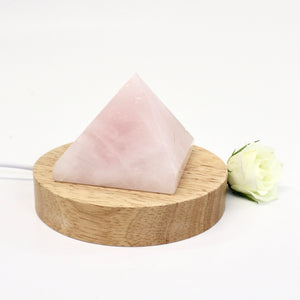 Rose quartz crystal lamp on LED wooden base | ASH&STONE Crystal Lamps Auckland NZ