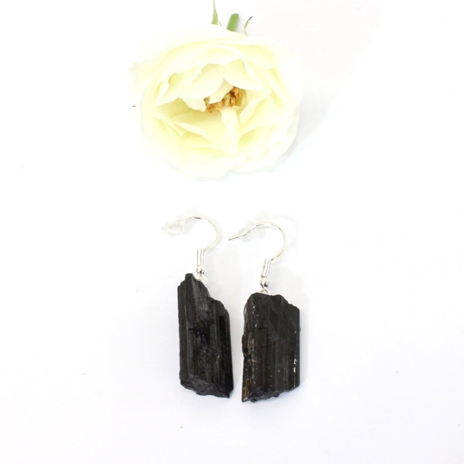 Black tourmaline crystal drop earrings | ASH&STONE Crystals NZ
