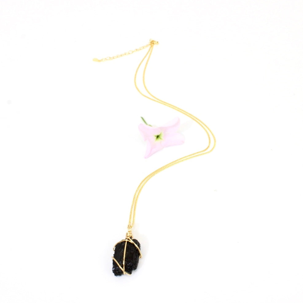 Bespoke black tourmaline crystal necklace 18" chain | ASH&STONE Crystal Jewellery NZ