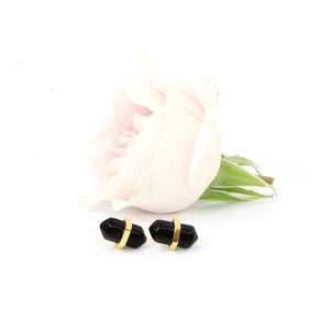 Gold black agate crystal stud earrings | ASH&STONE Crystal Jewellery Shop NZ