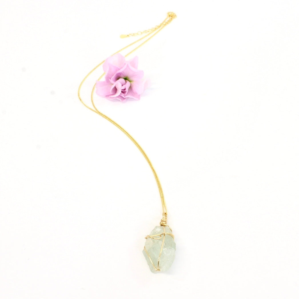 NZ-made bespoke aquamarine crystal pendant with 18" chain: ASH&STONE Crystal Jewellery Shop NZ