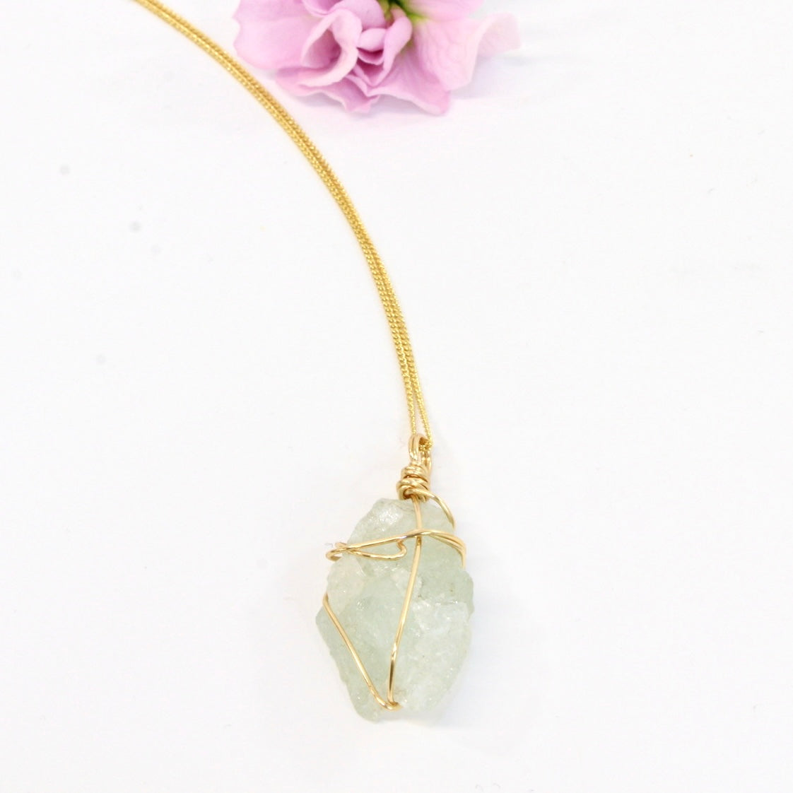 NZ-made bespoke aquamarine crystal pendant with 18" chain: ASH&STONE Crystal Jewellery Shop NZ