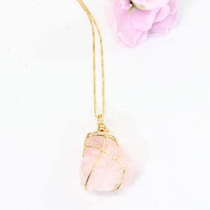 NZ-made bespoke rose quartz crystal pendant 18" chain | ASH&STONE Crystal Jewellery NZ