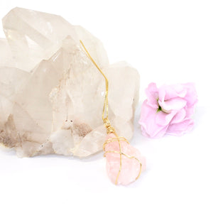 NZ-made bespoke rose quartz crystal pendant 18" chain | ASH&STONE Crystal Jewellery NZ