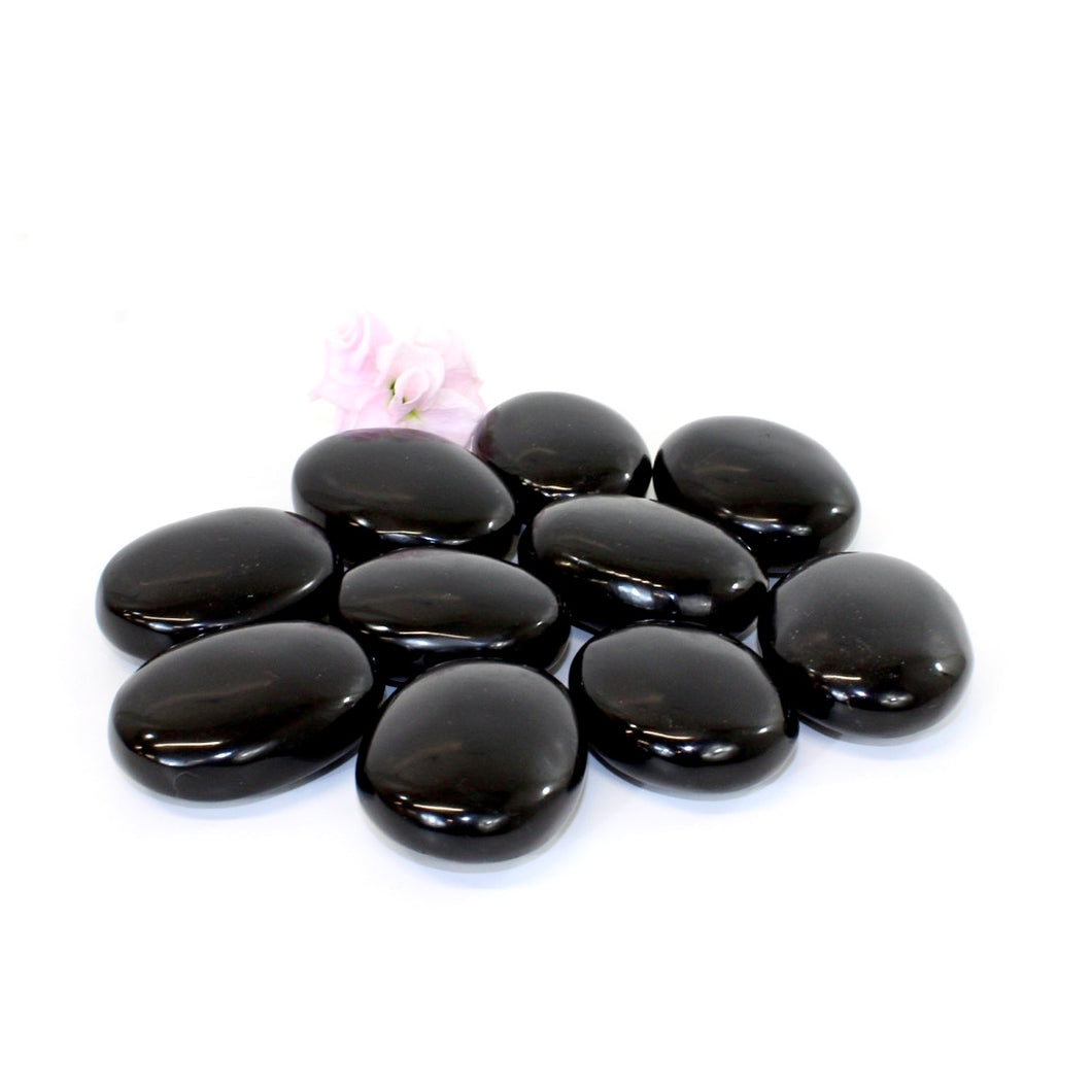 Large black obsidian palm stone | ASH&STONE Crystals NZ