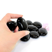 Load image into Gallery viewer, Large black obsidian palm stone | ASH&amp;STONE Crystals NZ
