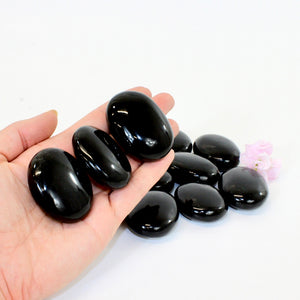 Large black obsidian palm stone | ASH&STONE Crystals NZ