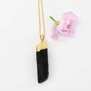 Black tourmaline crystal pendant with 18" chain | ASH&STONE Crystal Jewellery NZ