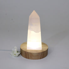 Load image into Gallery viewer, Morganite crystal tower on LED lamp base | ASH&amp;STONE Crystals Shop Auckland NZ
