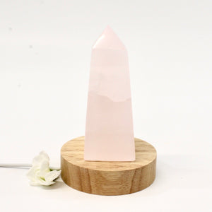 Morganite crystal tower on LED lamp base | ASH&STONE Crystals Shop Auckland NZ