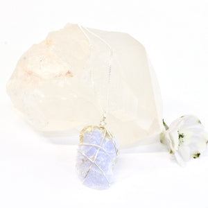 NZ-made bespoke blue lace agate crystal pendant with 20" chain | ASH&STONE Crystal Jewellery