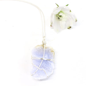 NZ-made bespoke blue lace agate crystal pendant with 20" chain | ASH&STONE Crystal Jewellery