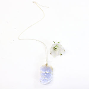 NZ-made bespoke blue lace agate crystal pendant with 20" chain | ASH&STONE Crystal Jewellery